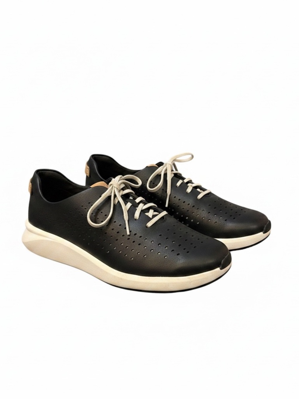 Clarks Black Un Río  Perforated Leather Sneakers with Cream Soles